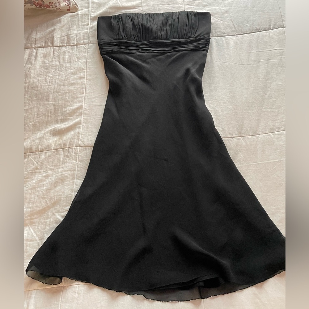 Ann Taylor Y2K Black Strapless Silk‎ Chiffon Slip Dress 4 Whimsigoth Hoco Fairy